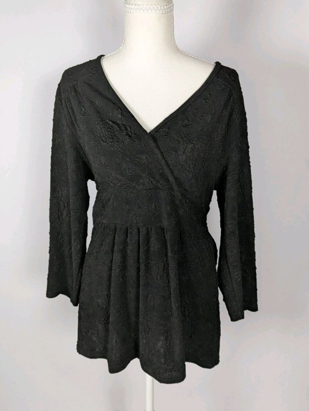 Carducci Floral Textured Faux Wrap Tunic Women's XL Goth Whimsigoth Black Y2K